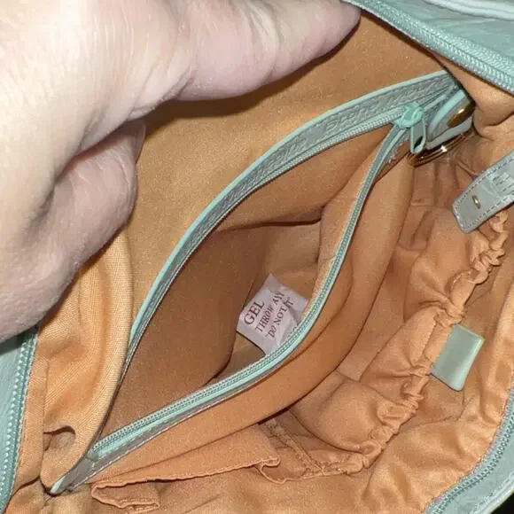 Stone Mountain Light Green Shoulder Bag Gold Hardware Orange Lining Studded - Picture 4 of 7